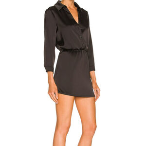 EUC Women's Sanctuary Satin Mini Shirt Dress Size 4 Black
